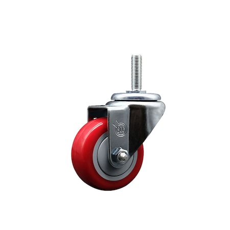 Service Caster 3 Inch Red Polyurethane Wheel Swivel 58 Inch Threaded Stem Caster Service Caster SCC-TS20S314-PPUB-RED-58212